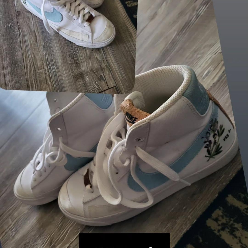 Nike Kids White and Light Blue Floral Sneakers
